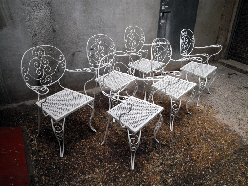 mesa sillas conjunto jardin metal granito 75x116x67 1u42-86.5x60x46 (45-30eu) 6u